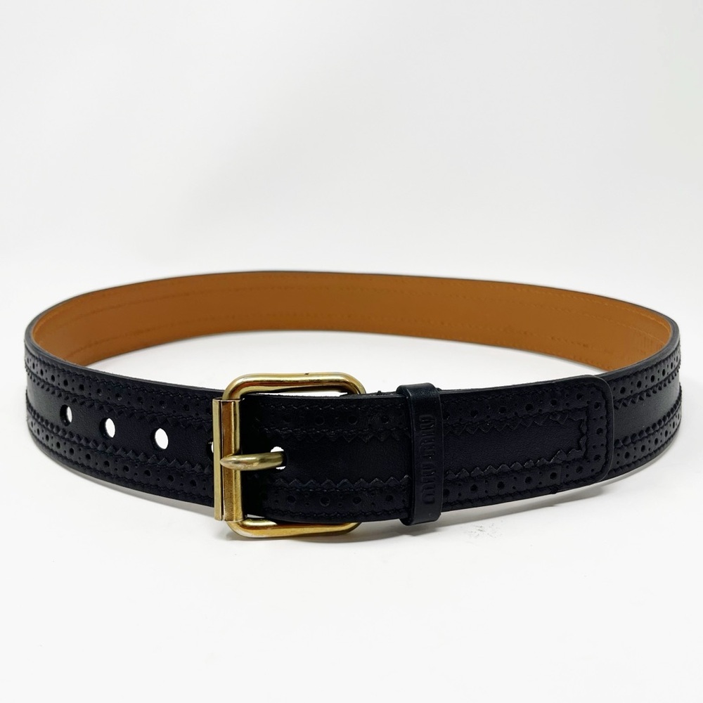 Miu Miu Italian Leather Belt Perforated Laser-Cut Black 32 - Picture 4 of 8